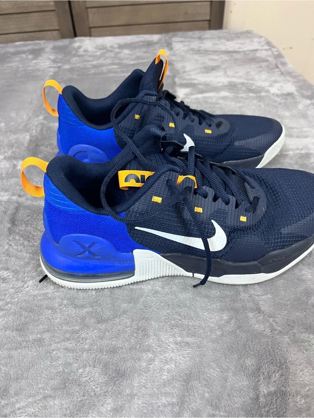 Nike Men’s Navy & Royal Blue Athletic Shoes with White Swoosh and Yellow Accents